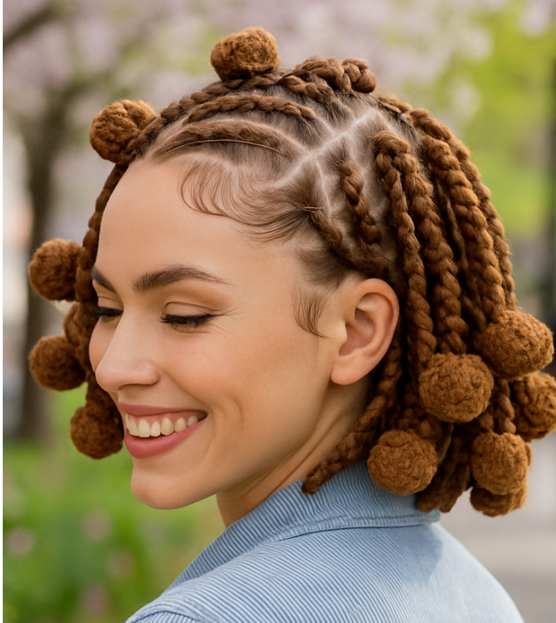 A woman with braided hair smiling